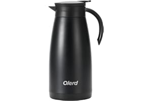 Olerd Thermos da 1,5 l, in acciaio inox, a doppia parete, per caffè, tè, acqua, bevanda (nero)