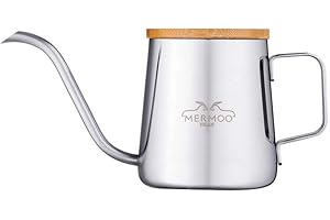 MERMOO YILAN Bouilloire à col de cygne avec couvercle - Petite bouilloire à col de cygne en acier inoxydable de 350 ml - Bouilloire à bec long - Théière de voyage à verser sur le café - Mini cafetière
