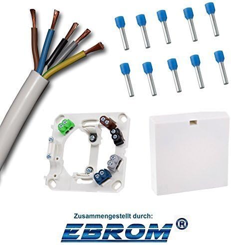 Hob Connection Box with 2.5 m Cooker Connection Cable White H05VV-F 5G2.5 mm² (2.5 m) and Coloured Terminals Suitable for Cable Cores Includes 10 x Matching Wire Sleeves