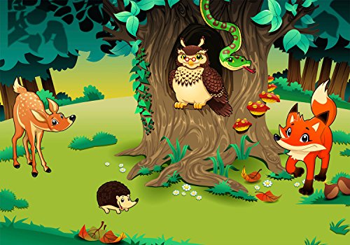 Fototapete Freundliche Waldtiere Kinder Tapete Kunstdruck Wandbild Vliestapete XXL | XS 150 x 105cm – 3 Teile | Papier - 2
