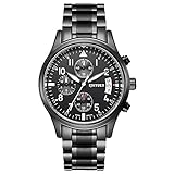 Amstt Herren Edelstahl Analog Quarz Armbanduhr 3 ATM Wasserdicht Kalender Datum Schwarz