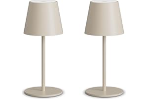 ‎LUNDWA lundwa Dimmbare led akku tischleuchte Beige 26CM, 5000mAh(5V 2A) camping lampe akku aufladbar,3W 3000K tischleuchte kabellos,IP54 Outdoor Tischlampe für Restaurant, Schlafzimmer, Garten, Büro(2 Stück)