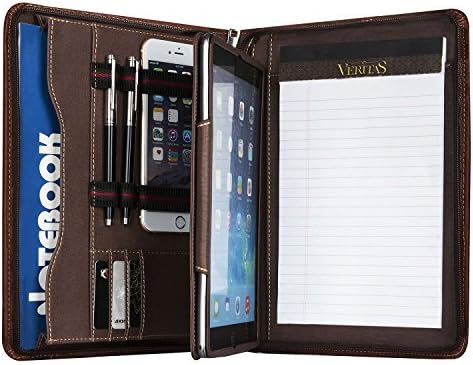 Brown A4 Paper Document Padfolio Organizer Genuine Goatskin Leather Compact Portfolio Case Bag for iPad Mini