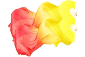 Hitopin 1-Paar Bauchtanz Seidenfans, Bauchtanz FäCher Schleier, 180cm Seide Fächerschleier, TanzfäCher Tanz Fan, Bauchtanz Bambus FäCher, Satin-Tanzfächer, FüR Partys,Versammlungen, BüHnenauftritte