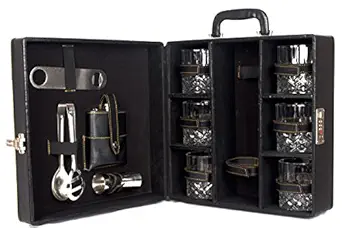 Black Butterfly Wooden Matt Briefcase Bar Set, Black