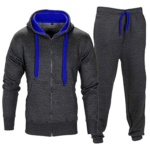 Preisvergleich Produktbild Star Trendz Kinder Unisex Essentials Kontrast Fußball Sportbekleidung Trainingsanzug Fitnessstudio Fleece Kapuzenpullis Jogginghose Jogginghose Gym Set (11-12, Holzkohle / Blau)