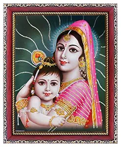 KHANNA bal Krishna ji/kanha ji/bal Gopal Sitting on yashoda maa Lap Photo Frames for Wall Hanging/Gift/Temple/puja Room/Home Decor with Unbreakable Acrylic Glass for Worship