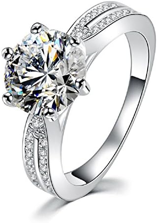 PHOCKSIN Brilliant Cubic Zirconia Engagement Wedding Band Rings for Bridal Plated Platinum (N 1/2)