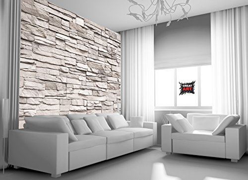 Fototapete White Stonewall Wandbild Dekoration Steintapete 3d Stein Mauer Wandverkleidung Steinoptik weiß Steinwand Steinmauer | Foto-Tapete Wandtapete Fotoposter Wanddeko by GREAT ART (336 x 238 cm) - 8
