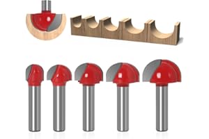 ASNOMY 5 pezzi 8mm Gambo punta tonda fresa per fresa per lavorazione del legno, Carpenter rotonda naso Cove core Box Router Bit Cutter taglio Strumento -12/16/19/22/25,4 mm