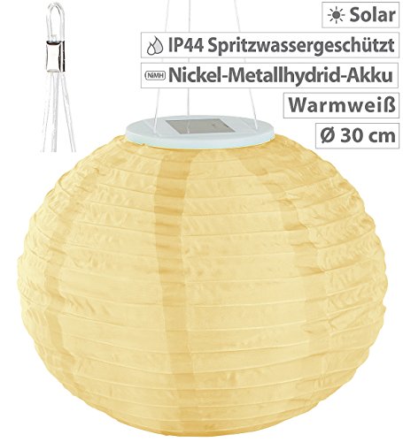 Lunartec Solar-LED-Lampion mit Dämmerungs-Sensor, IP44, warmweiß, 30 cm Ø - 3