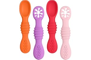 Vicloon Baby Lernlöffel Silikon, 4 Stück Weich Esslernlöffel, Baby Löffel Brei ab 4 6 Monaten zum Selber Essen, Weich Flexibel Kinder Besteck BPA-frei, Baby Selbst Essen Esslernbesteck