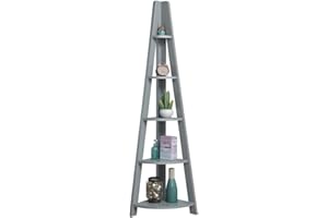 TAD TIMBER ART DESIGN UK Timber Art Design UK Riva 5 Tier Bookcase Retro Ladder Bookcase Shelving Unit Wooden Bookshelf Organizer for Modern Living Room, Office Space Scandinavian, Grey - W34.2 x H175.4 x D34.2 cm
