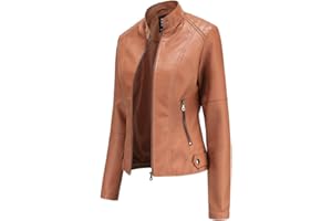 Hiser Giacca Corta da Donna in Pelle PU Giacca Tasche con Cerniera Vintage Cappotti Manica Lunga l'autunno e l'inverno Bike Motocicletta Giacchetto Jacket