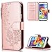 Produktbild FNBK Samsung Galaxy S5 Hülle Leder Rosegold Löwenzahn Blumen Handyhülle Holster Leder Flip Wallet Cover Tasche Stand Case Card Slot Magnetverschluß Kratzfestes Schutzhülle