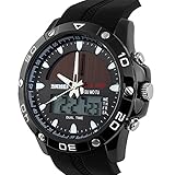 Sport Herren Armbanduhr - Kautschuk Armband Solarenergie Multifunktion EL-Licht Kalender Anzeige Alarm Digital - Analog Quarz Armbanduhr für Jungen Männer, Schwarz und Grau