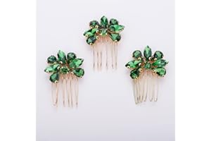 Chargances 3pcs Green Rhinestone Hair Comb Bride Wedding Crystal Hair Comb Elegant Flower Rhinestone Handmade Hair Accessory Dainty Head Piece for Women Bridesmaid Girls (Green)