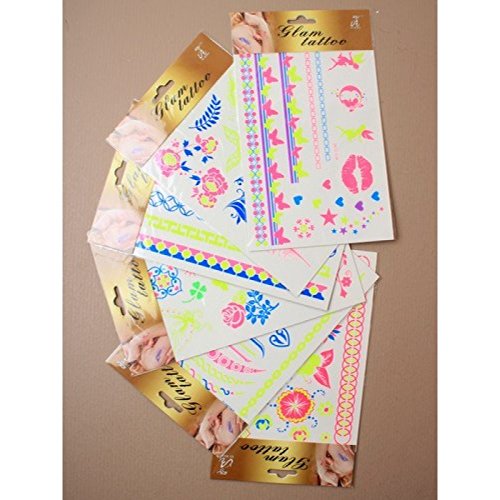 0540 Neon UV Glow in the Dark Temporary Tattoos Stick-on skin jewellery Clubbing Festival