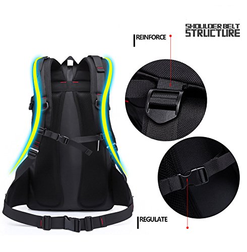 45L Hohe Kapazität Laptop Notebook Rucksack Wasserabweisend Reisen Outdoor Rucksack No.2227 (Schwarz) - 9