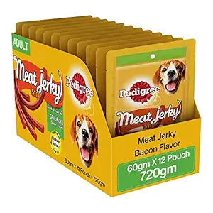 Pedigree Meat Jerky Stix Adult Dog Treat, Bacon Sticks, 12 Packs (12 x 60g)