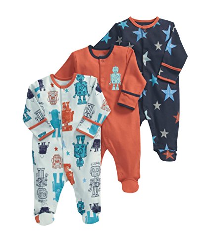 Mamas and Papas Baby-Boys 3 Pack All-in-One Robots Bodysuit, Multicoloured, 6 - 9 Months