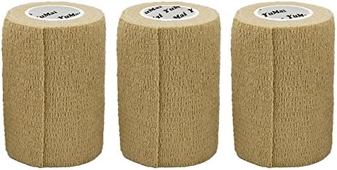 YuMai 3 Rolls 7.5cm Adherent Cohesive Wrap Bandages Flexible Stretch Athletic Tape with Strong Elastic for Medical Sport Pet Supply - Beige