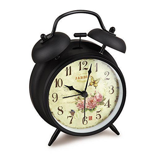 Goldfox® 4 “ schwarz Vintage Metall Schmetterling Blume Wecker Nightlight - 2