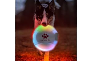 DoggKKin LED Rechargeable Dog Frisbee - Glowing Flying Disc for Night Play - Durable Waterproof LED Dog Toy for Outdoor Training - Perfect for Medium, Small Dog Backyard, Park & Beach Fun (Colorful)