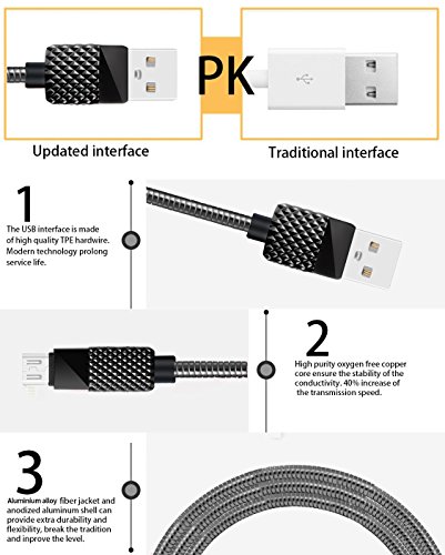 Vaken Metall Ladekabel Sync USB Datenkabel für Samsung S6 S7 Kante Hinweis 3/4/5 HTC / LG / Motorola / Huawei/Nokia / Google und andere Android-Handys (Micro usb) - 5