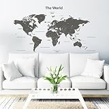 Decowall DLT-1609G Moderne Graue Weltkarte Wandsticker Wandaufkleber Wandtattoo Kinderzimmer (Extra Groß)