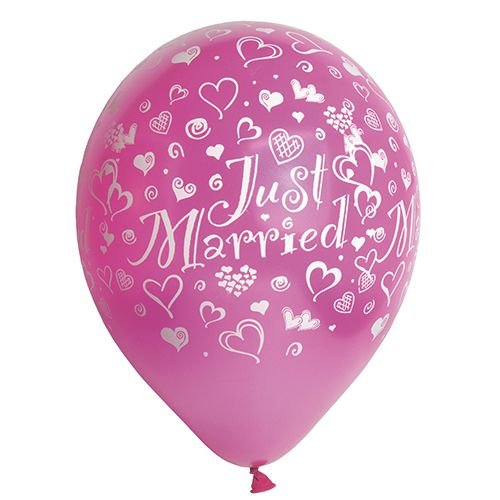 10 Luftballons Ø 29 cm fuchsia "Just Married" metallic 84528 Papstar Hochzeit pink