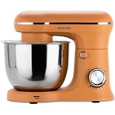 PRIXTON KR250 Pastry Mixer, Power 1500W, 10 Speed, 5 Litre Stainless Steel Bowl, 3 Accessories, Transparent Lid, Matte Orange