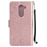 Honor 6X Hülle,Huawei Honor 6X Leder Sonnenblumen Hülle,Honor 6X Lanyard Wallet Schutzhülle,BONROY® Retro geprägte Sonnenblumen Muster PU Leder Flip Hülle Wallet Case Tasche Cover Handytasche Schutzhülle Lederhülle Handyhülle in Book Style Stand Case mit Kredit Kartenschlitz für Huawei Honor 6X-Rose Gold - 
