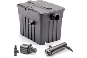 AQUANIQUE Filtri istantanei FTF 5000 Set completo di filtri, filtro esterno con 2 spugne filtranti e raccordi per tubi + pompa per laghetto da 2500 l/h + chiarificatore da 9 W, fino a 5000 l