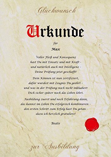 Urkunde persönliche Geschenk Karte zur bestandenen Ausbildung Azubi Prüfung Pergament div. A4 Papier Motive - 4