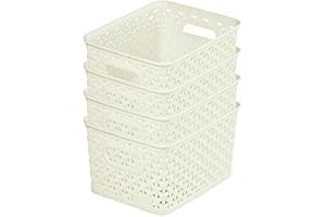 Curver My Style Storage Baskets, Stackable & Durable, 4 Litres Each, Cream (Set of 4)