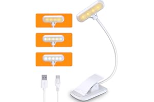 Glangeh Leselampe Buch Klemme, Klemmlampe mit 9 LEDs, Stufenlos Dimmbar, Wiederaufladbar über USB und 4-stufige Betriebsanzeige, Leselampe Bett für Die Augenpflege für Bücherwürmer & Kinder