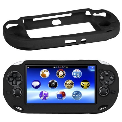 fürAccessotech Schwarz Weich Silicone Skin Protektoren Cover Case Hülle Sony PS Vita Konsole