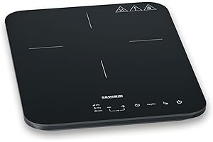 Severin Induktionskochplatte, mattes Glaskeramik-Kochfeld, kratzfest, 10 Leistungsstufen, Touch-Display mit Timerfunktion, Signalton und automatischer Abschaltung, 2.000W, schwarz, Glas, KP 1032