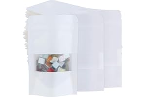 TsunNee 100PCS Kraftpapier-Lebensmittelbeutel, aufrecht stehende Kraftpapiertüten zur Lebensmittelaufbewahrung, wiederverwendbare Druckverschlussbeutel mit transparentem Fenster, 9 x 14cm