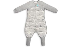 Love To Dream Sleep Suit Extra Warm, 24-36 months, Grey, 3.5 Tog for Cold Temperatures (below 16°C), Long Sleeve Wearable Blanket, Built-In Quilt, Machine Washable Cotton Fleece, Made with Grip Pads