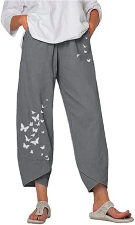 nobranded Pantaloni Larghi Larghi da Donna Estivi Europei e Americani  Pantaloni Casual in Cotone e Farfalle con Stampa Farfalla : Amazon.it:  Abbigliamento