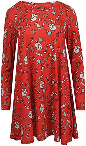Ladies Girls Christmas Print Snowman Santa Swing Dress UK Size 8-14 (UK 10 (EUR 38), Candy Sticks - Red)