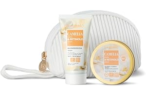 Bottega Verde - Cofanetto Regalo Camelia e Retinolo con Pochette, Bagnodoccia 50 ml e Burro Corpo 550 ml, Idea Regalo
