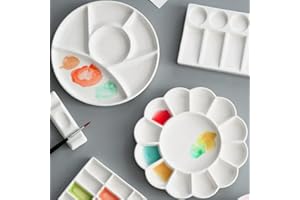 XUBX 2 x Palette en Céramique, Palettes de Peinture en Céramique, Palette de Peinture d'art, Palette Mixte, Palette de Peinture en Céramique pour Artiste, Palettes de Couleurs Peintures Aquarelle