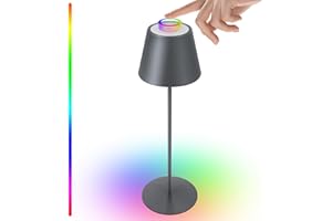 uuffoo Lampada da Tavolo LED Ricaricabile, Lampada Touch Sense Dimmerabile 8 Colori, Impermeabile IP54 Cordless per Interni ed Esterni, Campeggio, Camera da Letto, Soggiorno, BBQ (A,Grigio)