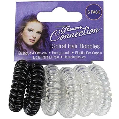 6 Pack Girls Womens Spiral Plastic Elastic Style Hair Bands Bobbles Stretchy Coil Simple Easy New Clear/Black
