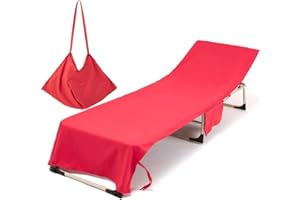Morbuy Liegestuhl Handtuch mit Taschen, Einfarbig Strandtuch für Liegen Strandliegen Handtuch Handtücher für Strandliegen Mikrofaser Leicht Strandtuch, Kapuze für Besseren Halt (rot)