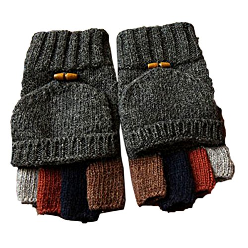 TININNA Guantes Invierno para Mujer y Hombre, Guantes Unisex Mitones de Lana de Punto Caliente Manoplas con Mitten Cover-Gris Oscuro