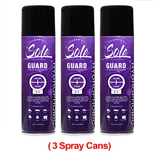 Clean My Sole Guard -Multipurpose Hydrophobic Instant Water Rain and Stain Repellent for Shoes, Sneakers, Clothing, Backpacks and Hats|Great for Leather, Suede, Canvas|7.5 Oz/300ml.(3 Spray Cans)